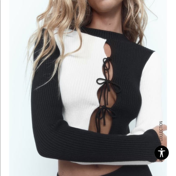 Zara Bow Trim Knit Sweater with Ties - Picture 1 of 6
